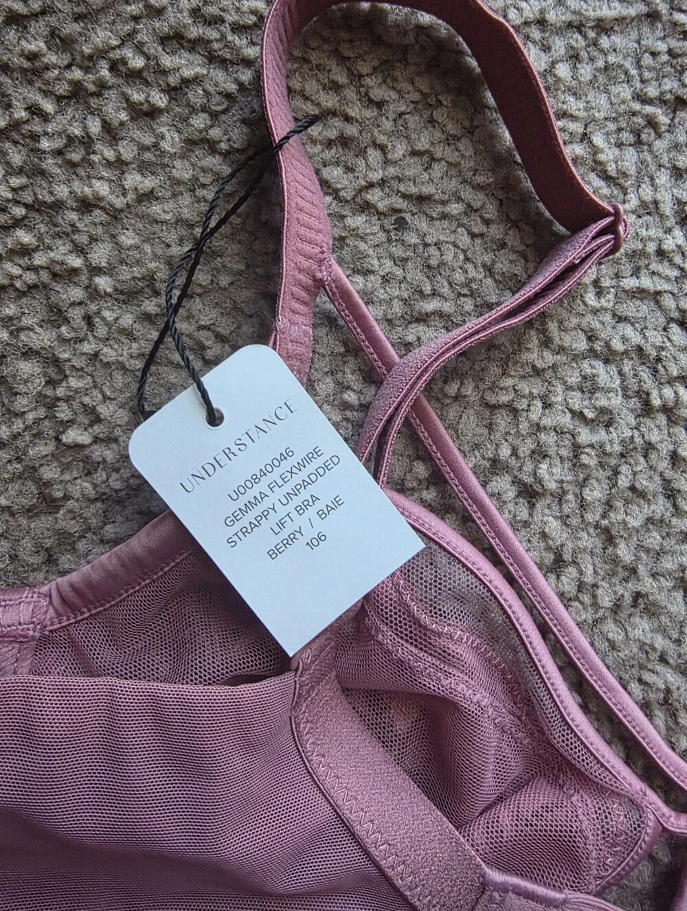 understance gemma flexwire strappy unpadded lift bra size 28D nwt